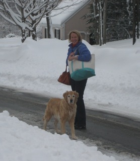 Sherry walking to a speech therapy appointment in the snow
